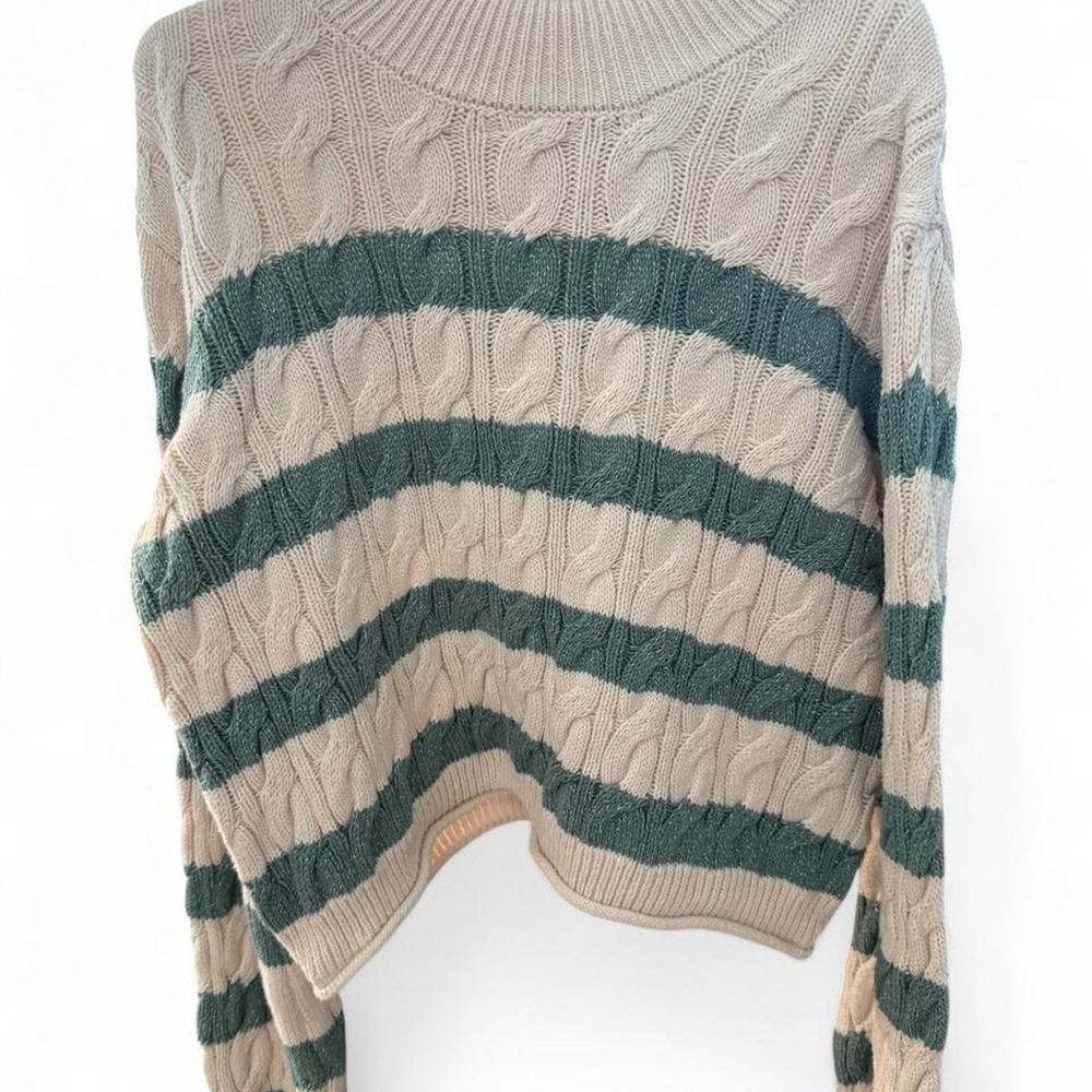 Girl's Size Large Cynthia Rowley Cream and Green/Teal Striped Sweater